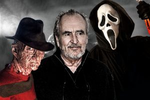 Wes Craven con due dei suoi personaggi famosi