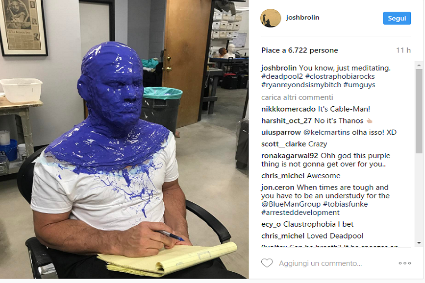 Josh Brolin Cable in Deadpool 2 - foto da Instagram Josh Brolin Cable in Deadpool 2