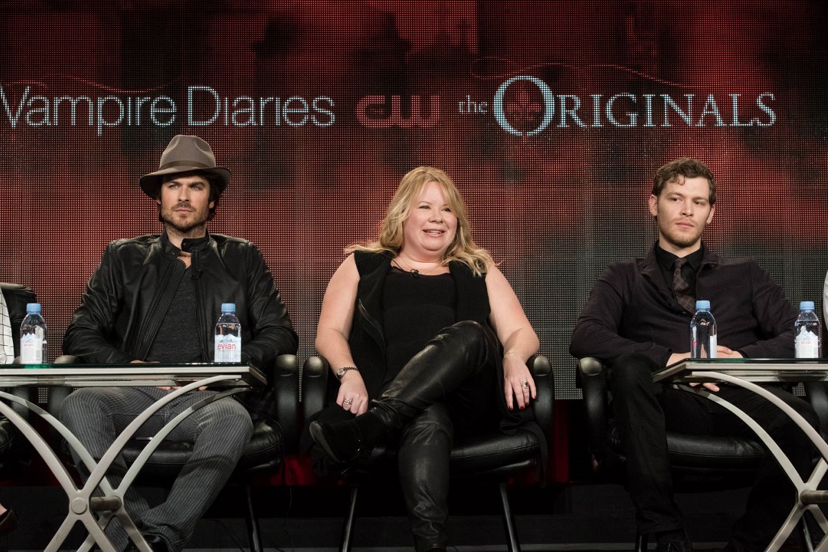 Ian Somerhalder Julie Plec And Joseph Morgan At A The Vampire Diaries And The Originals Panel In 2015