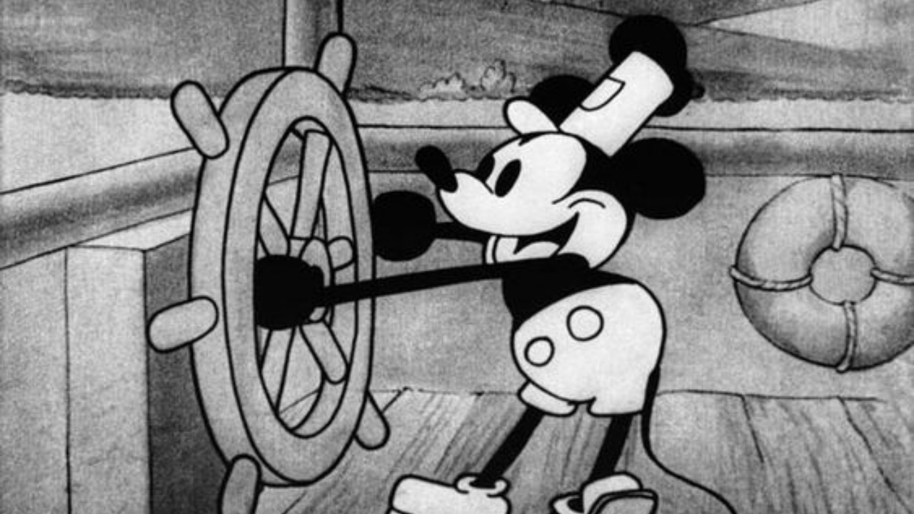 Questa scena in “Steamboat Willie (1928)”è diventata iconica per gli avanzamenti tecnologici dell’epoca